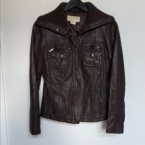 Michael Kors Brown Leather Jacket – Size M – Knit Collar